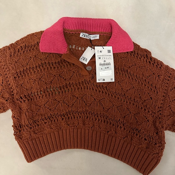 New ZARA POINTELLE KNIT CROP TOP - M - Picture 4 of 6